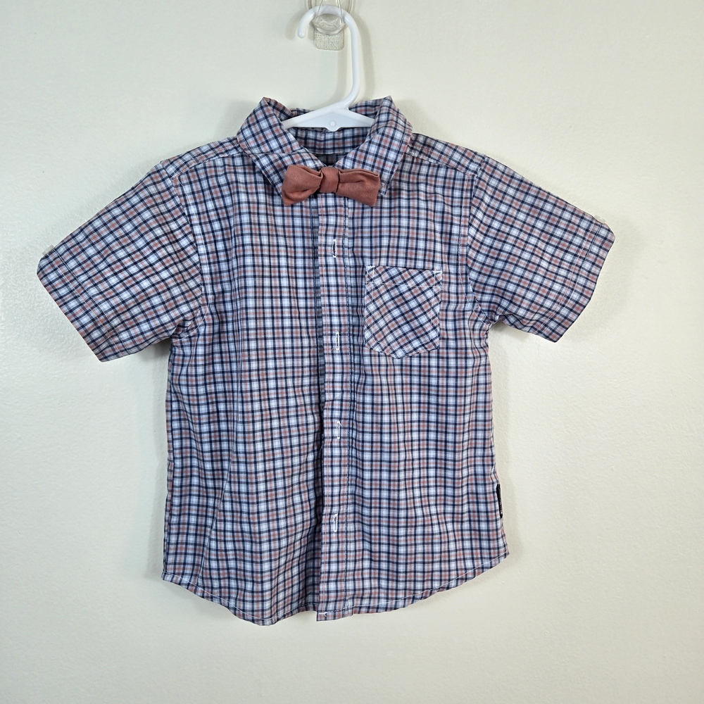 Ben Sherman Baby Boys Navy Pink Plaid Bow Tie Short Sleeve Preppy‎ Shirt 24Mo